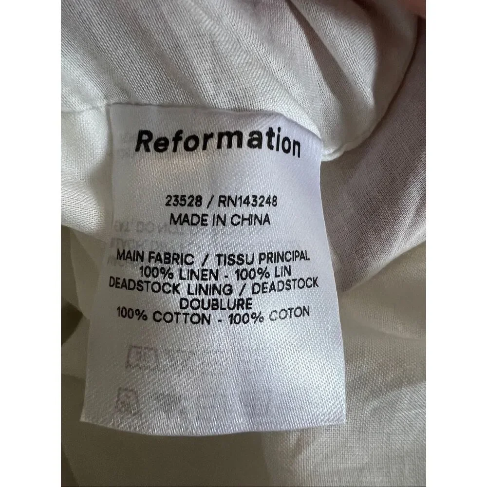 Reformation Christine Linen Mini Dress Ivory Tie Strap Sweetheart Size 0
